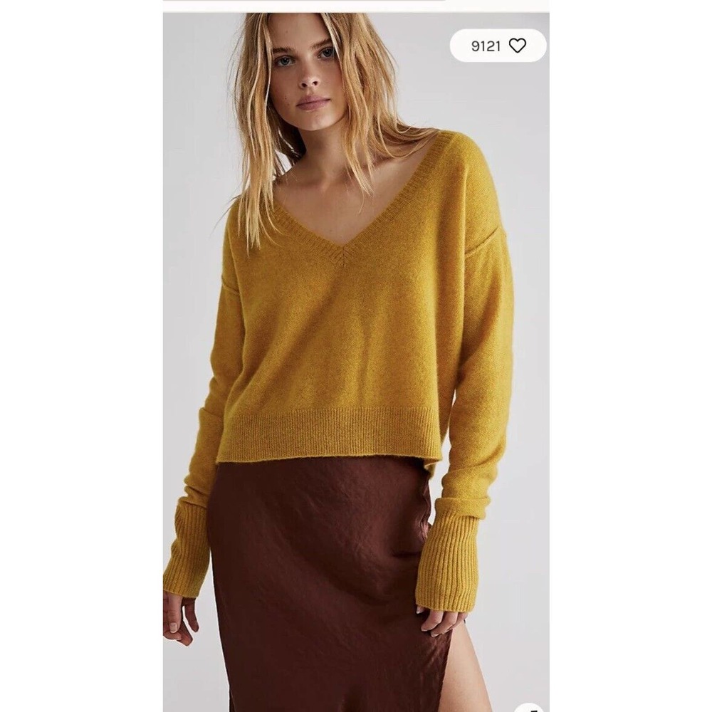 Free People yellow cashmere sweater
